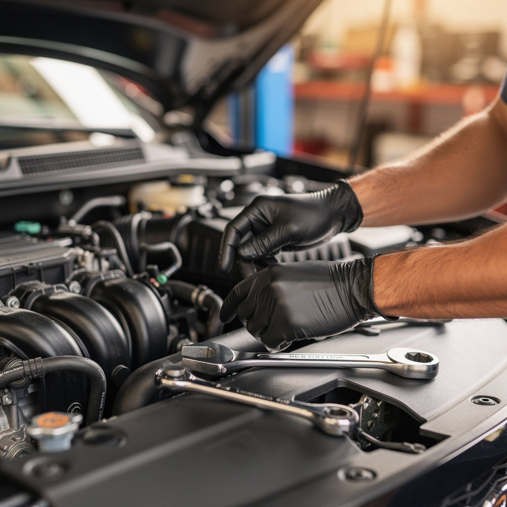 DIKO SMOG & AUTO REPAIR technician performing preventive vehicle maintenance and inspection in San Diego